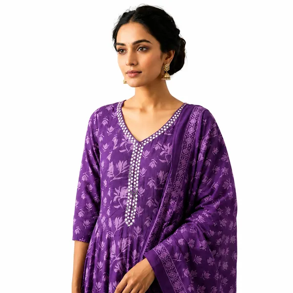 Purple_Mul_Cotton_Anarkali_Floral_Print_Kurti_With_Pant_Set_For_Women