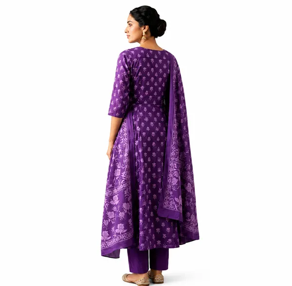 Purple_Mul_Cotton_Anarkali_Floral_Print_Kurti_With_Pant_Set_For_Women
