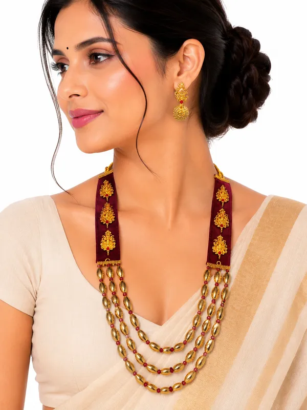 Maroon_And_Golden_Brass_And_Copper_Bai_Pan_Bhari_Deva_Necklace_For_Women