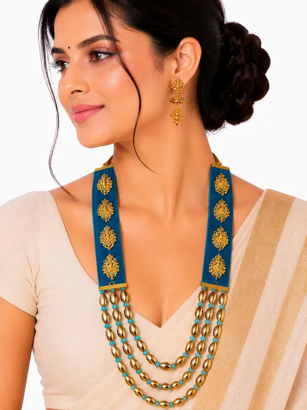 Sky_Blue_And_Golden_Brass_And_Copper_Bai_Pan_Bhari_Deva_Necklace_For_Women