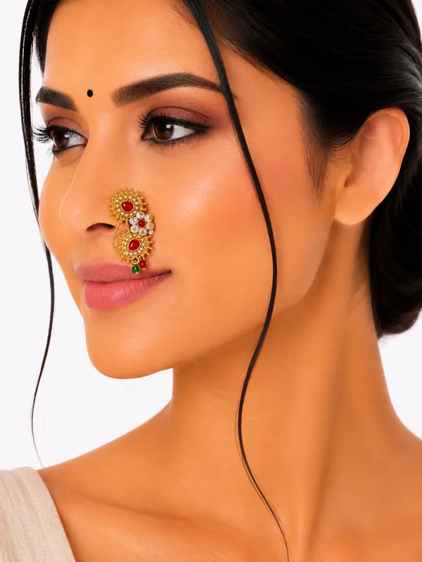 Pearl_And_Multicolor_Brass_And_Copper_Nath_For_Women