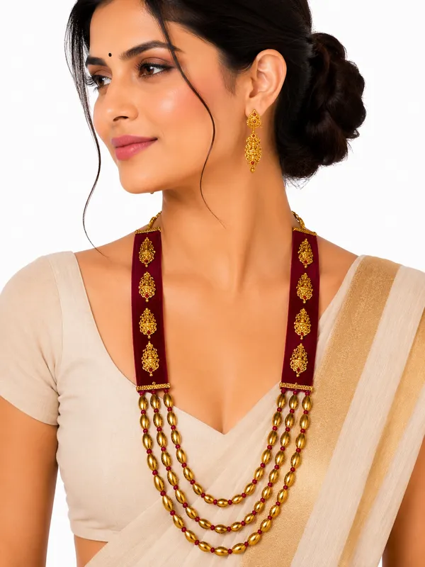 Pink_And_Golden_Brass_And_Copper_Bai_Pan_Bhari_Deva_Necklace_For_Women