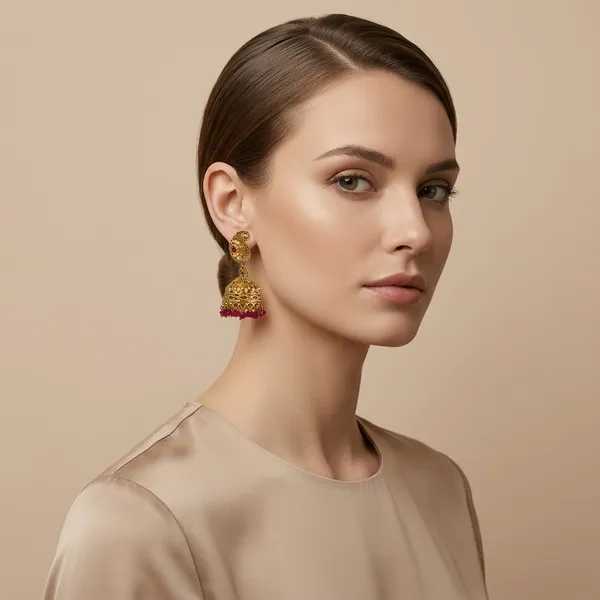 Golden_And_Pink_Brass_And_Copper_Jhumka_For_Women