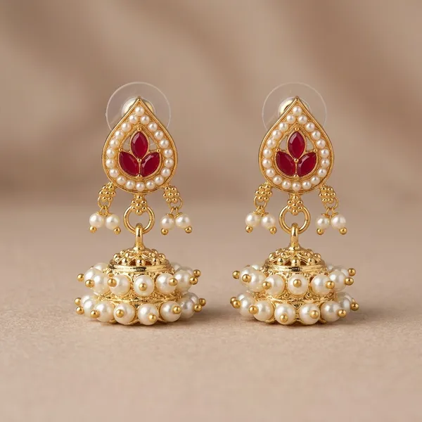 Pearl_And_Pink_Brass_And_Copper_Jhumka_For_Women