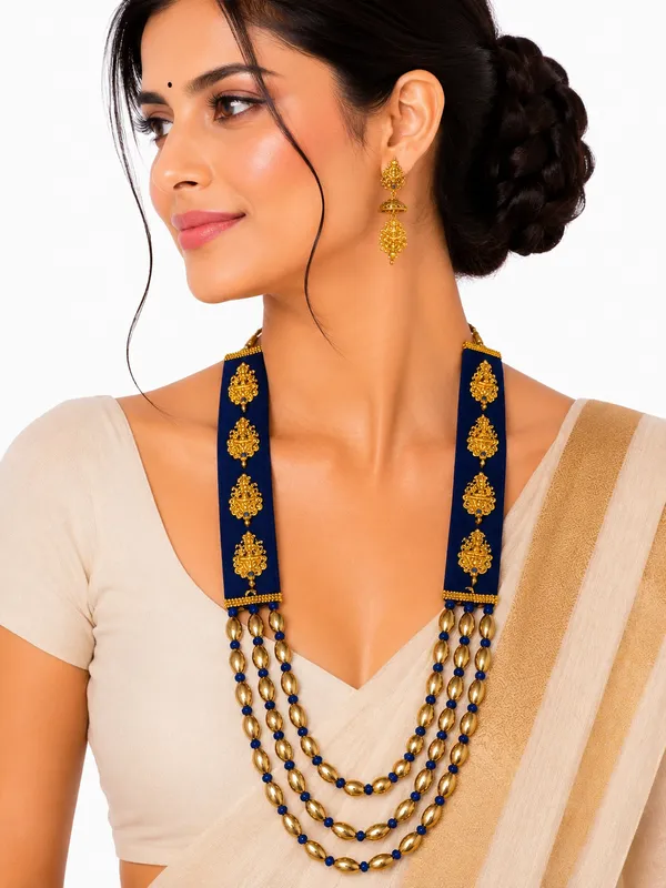 Navy_Blue_And_Golden_Brass_And_Copper_Bai_Pan_Bhari_Deva_Necklace_For_Women