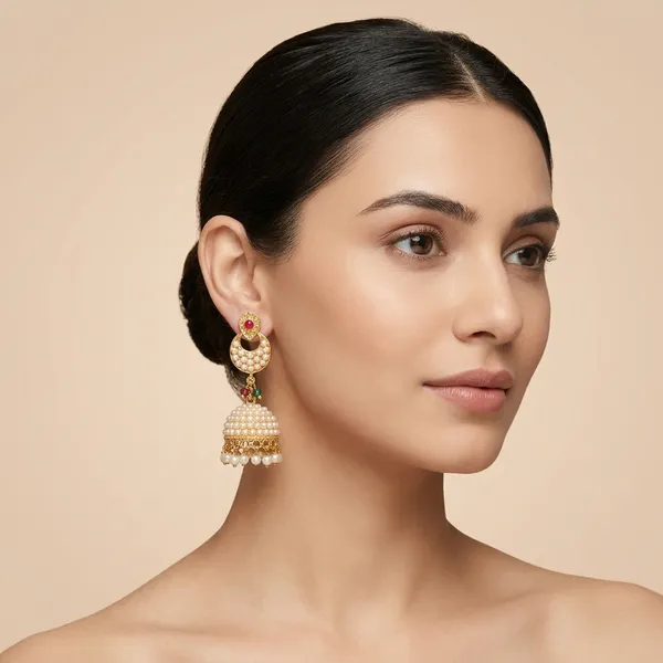 Pearl_And_Multicolor_Brass_And_Copper_Jhumka_For_Women