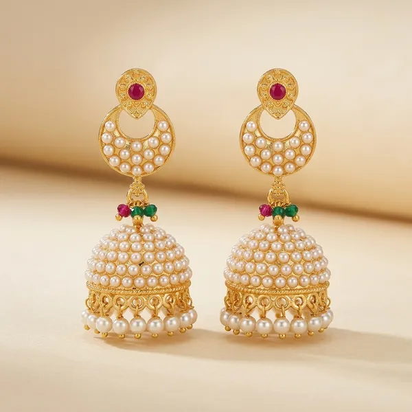 Pearl_And_Multicolor_Brass_And_Copper_Jhumka_For_Women