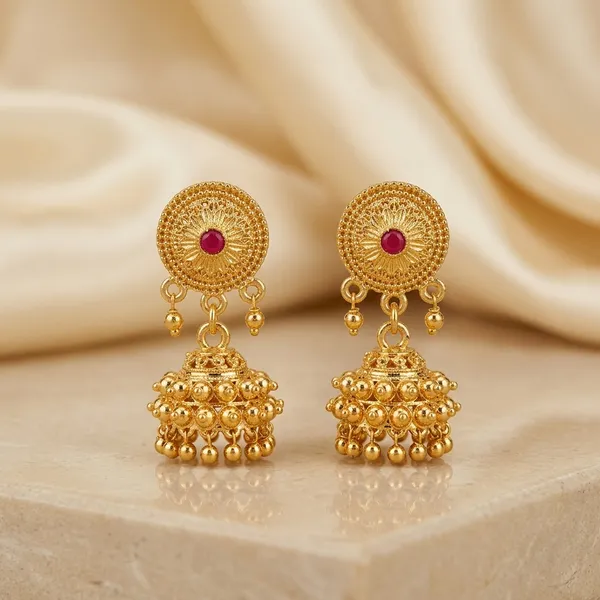 Golden_And_Pink_Brass_And_Copper_Jhumka_For_Women