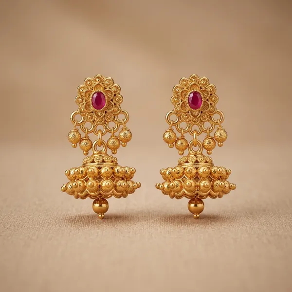 Golden_And_Pink_Brass_And_Copper_Jhumka_For_Women