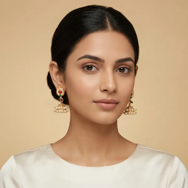 Pearl_And_Multicolor_Brass_And_Copper_Jhumka_For_Women