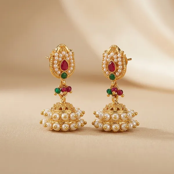 Pearl_And_Multicolor_Brass_And_Copper_Jhumka_For_Women