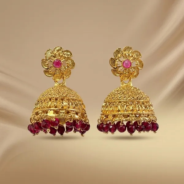 Golden_And_Red_Brass_And_Copper_Jhumka_For_Women