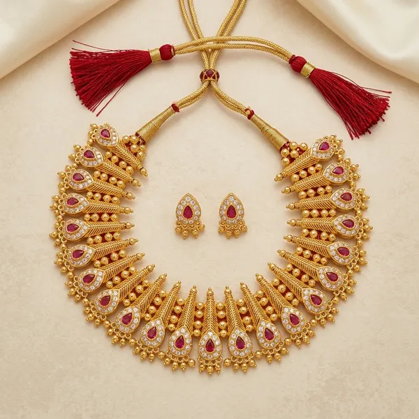 Golden_And_Red_Brass_And_Copper_Short_Bridal_Necklace_For_Women