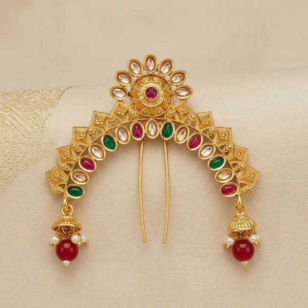 Golden_And_Multicolor_Brass_And_Copper_Khopa_For_Women