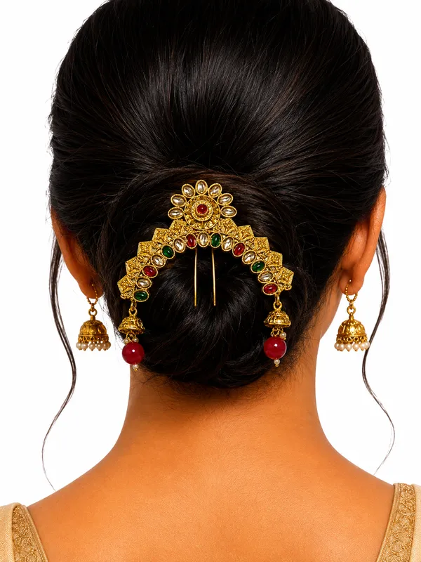 Golden_And_Multicolor_Brass_And_Copper_Khopa_For_Women