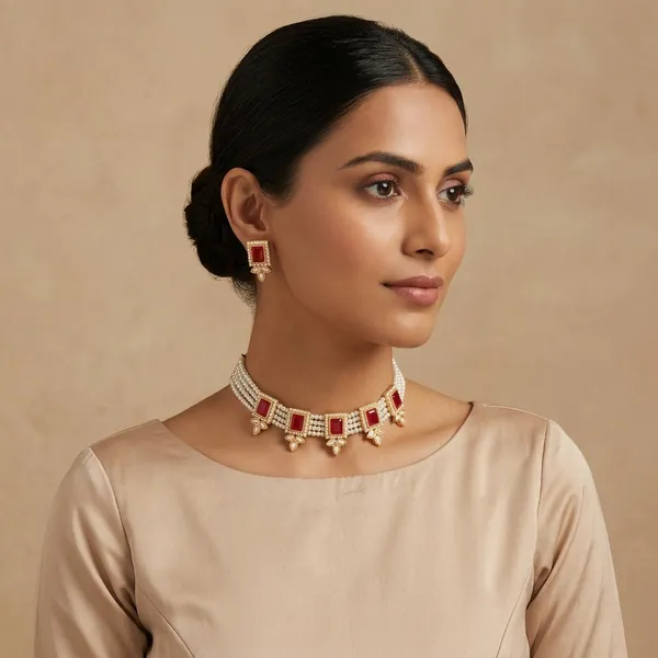 Pearl_Brass_And_Copper_Short_Necklace_For_Women