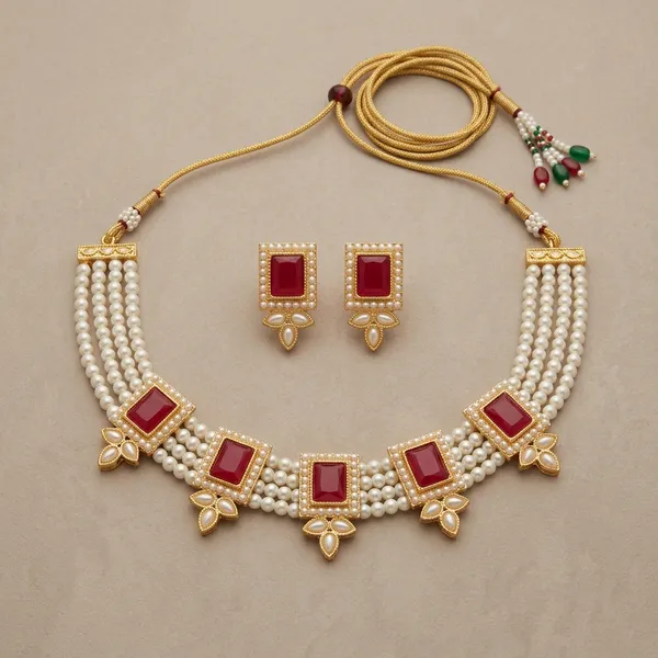 Pearl_Brass_And_Copper_Short_Necklace_For_Women