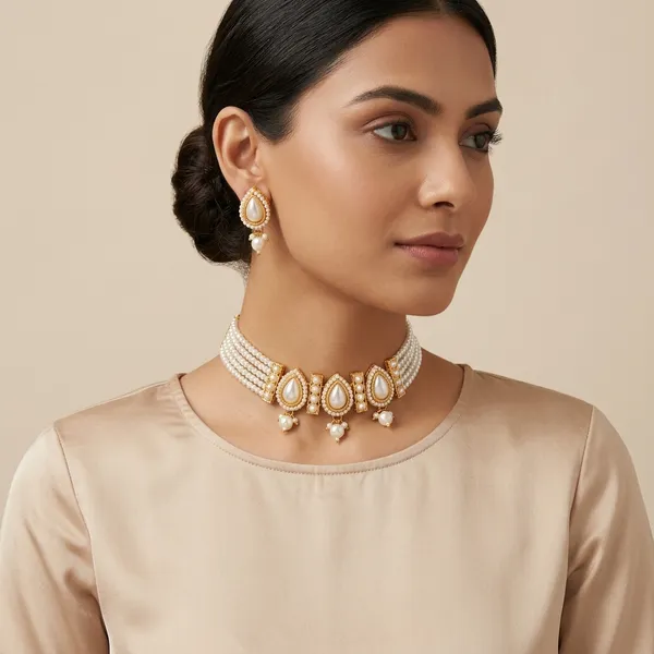 Pearl_Brass_And_Copper_Short_Necklace_For_Women