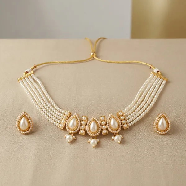 Pearl_Brass_And_Copper_Short_Necklace_For_Women