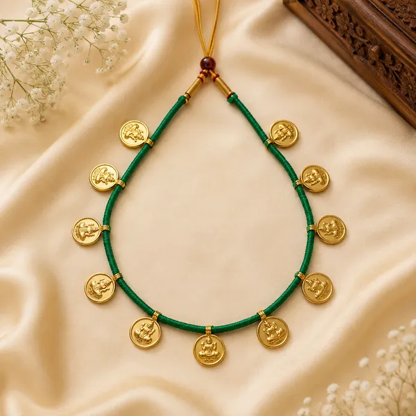 Green_And_Golden_Brass_And_Copper_Putali_Haar_For_Women