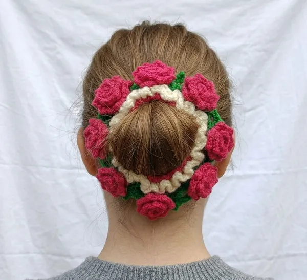Pink_Crochet_Floral_Hair_Tie_for_Women