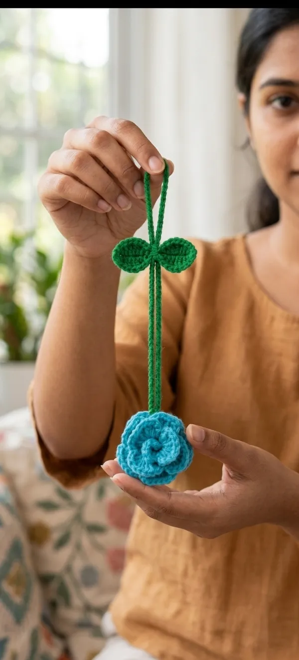 Blue_Cotton_Crochet_Floral_Hair_Tie_For_Women