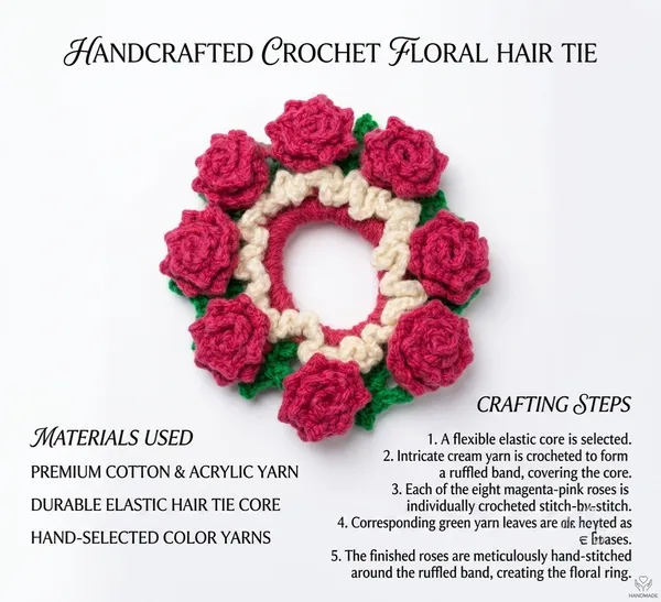 Pink_Crochet_Floral_Hair_Tie_for_Women