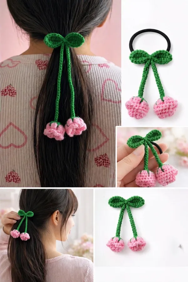 Green_Crochet_Cherry_Hair_Tie_for_Women