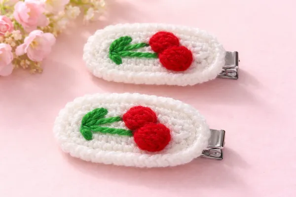 White_Fabric_Cherry_Hair_Clip_for_Girls