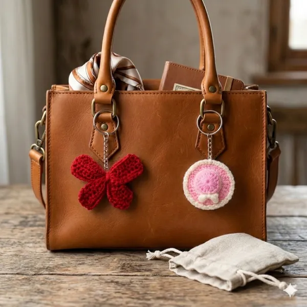 Red_And_Pink_Crochet_Keychain_Set_For_Bags