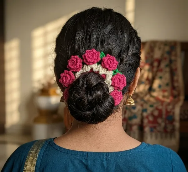 Pink_Crochet_Floral_Hair_Tie_for_Women