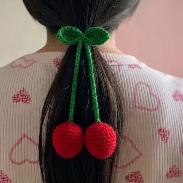 Green_Crochet_Cherry_Hair_Tie_for_Women