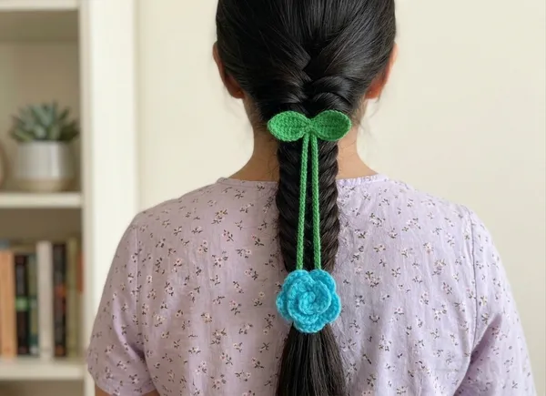 Blue_Cotton_Crochet_Floral_Hair_Tie_For_Women