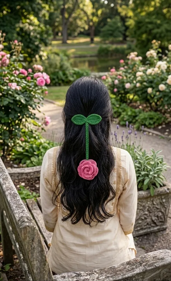 Pink_Cotton_Crochet_Floral_Hair_Tie_For_Women