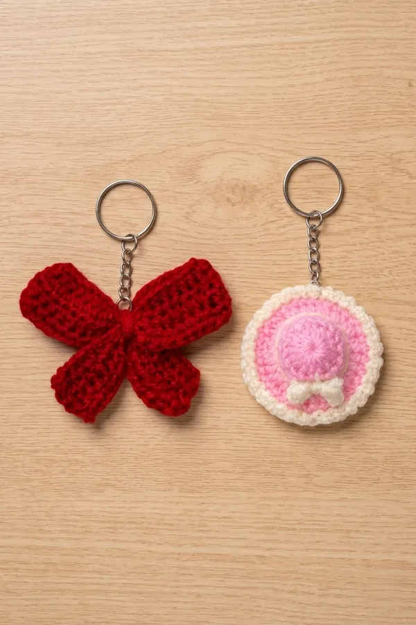 Red_And_Pink_Crochet_Keychain_Set_For_Bags