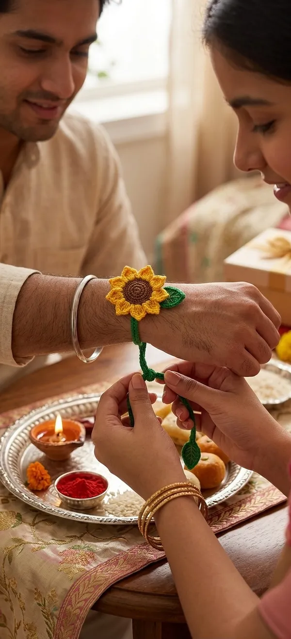 Yellow_Cotton_Handcrafted_Sunflower_Rakhi_for_Brother