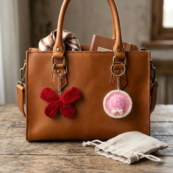 Red_And_Pink_Crochet_Keychain_Set_For_Bags