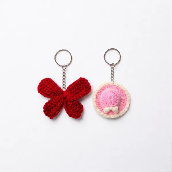 Red_And_Pink_Crochet_Keychain_Set_For_Bags