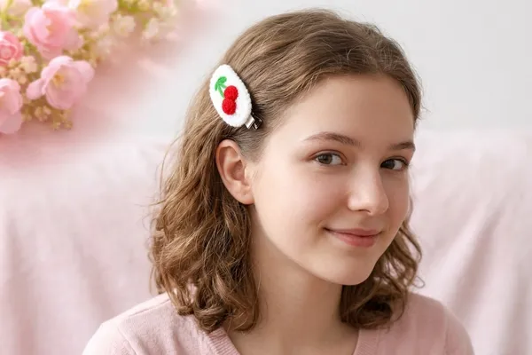 White_Fabric_Cherry_Hair_Clip_for_Girls