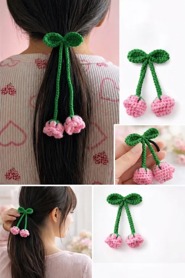 Green_Crochet_Cherry_Hair_Tie_for_Women
