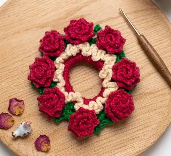 Pink_Crochet_Floral_Hair_Tie_for_Women