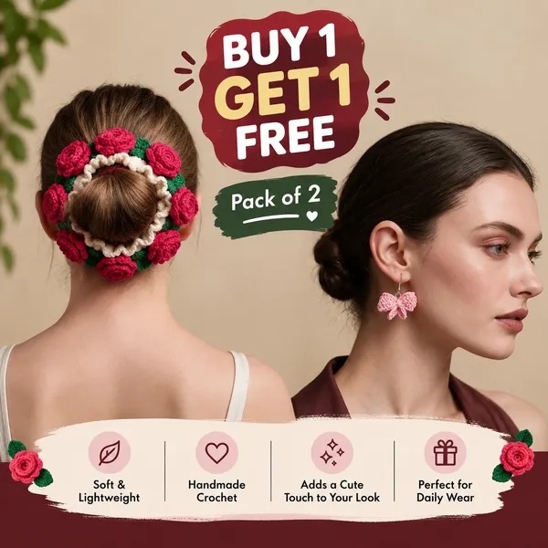 Red_Cotton_Crochet_Floral_Hair_Gadar_&_Crochat_Earrings__For_Women_Buy_1_Get_1_Free
