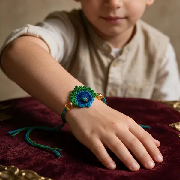 Blue_Cotton_Crochet_Peacock_Rakhi_For_Brothers
