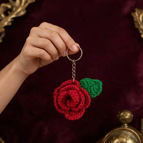 Red_Cotton_Crochet_Rose_Keychain_For_Women