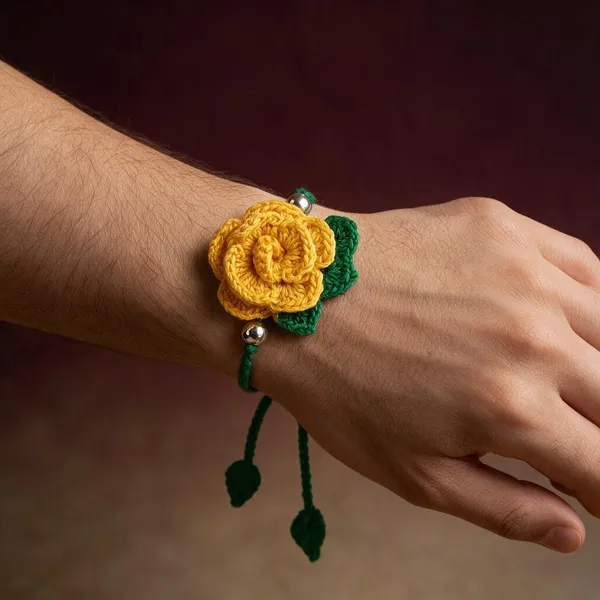 Yellow_Cotton_Crochet_Floral_Rakhi_For_Brother