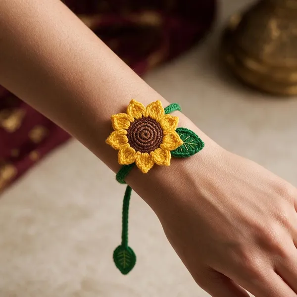 Yellow_Cotton_Handcrafted_Sunflower_Rakhi_For_Brother