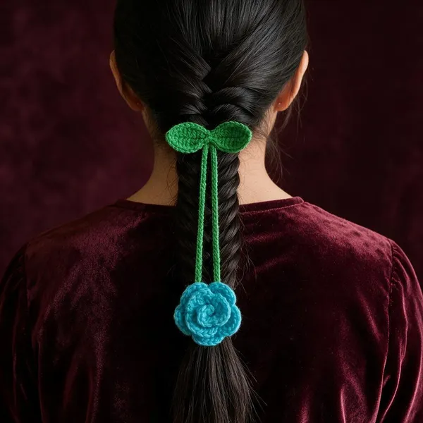 Blue_Cotton_Crochet_Floral_Hair_Tie_For_Women