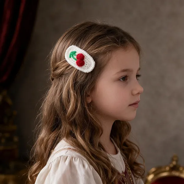 White_Cotton_Cherry_Hair_Clip_For_Girls