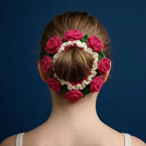 Red_Cotton_Crochet_Floral_Hair_Tie_For_Women