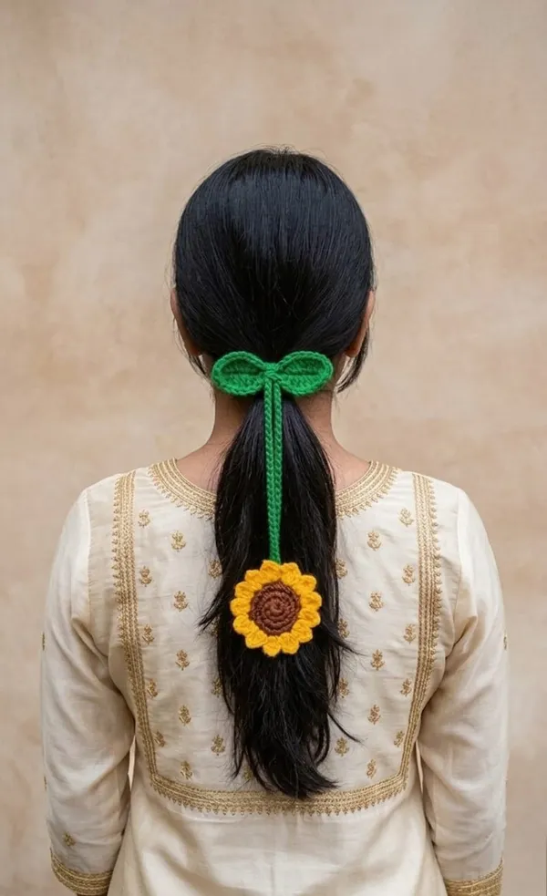 Yellow_Cotton_Blend_Crochet_Hair_Tie_for_Women